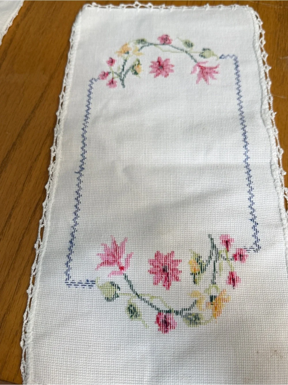 Vintage Floral Cross Stitch Dresser Scarf Vanity Mat Lot